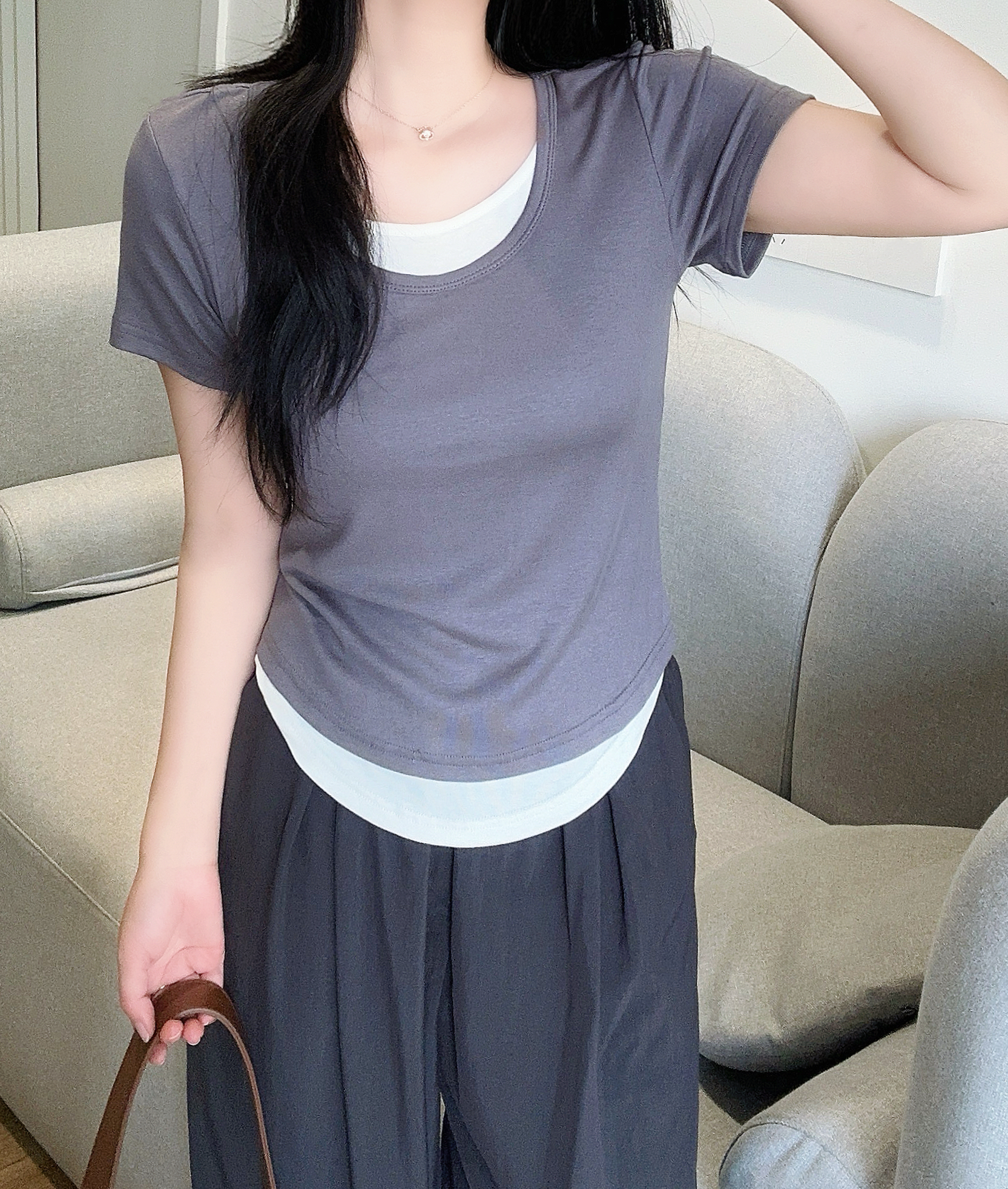 配色レイヤード風半袖Tシャツ | 詳細画像14