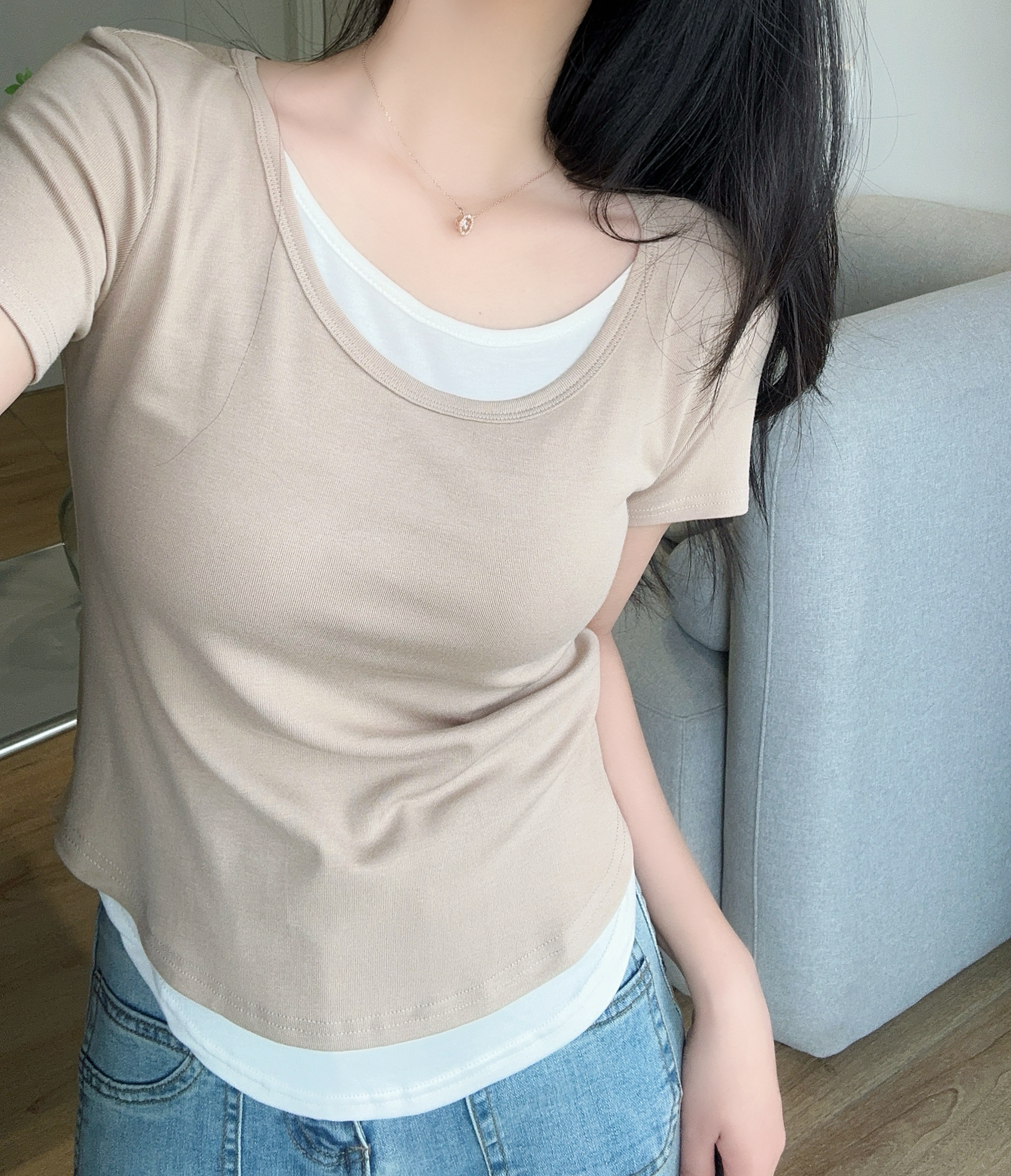 配色レイヤード風半袖Tシャツ | 詳細画像6