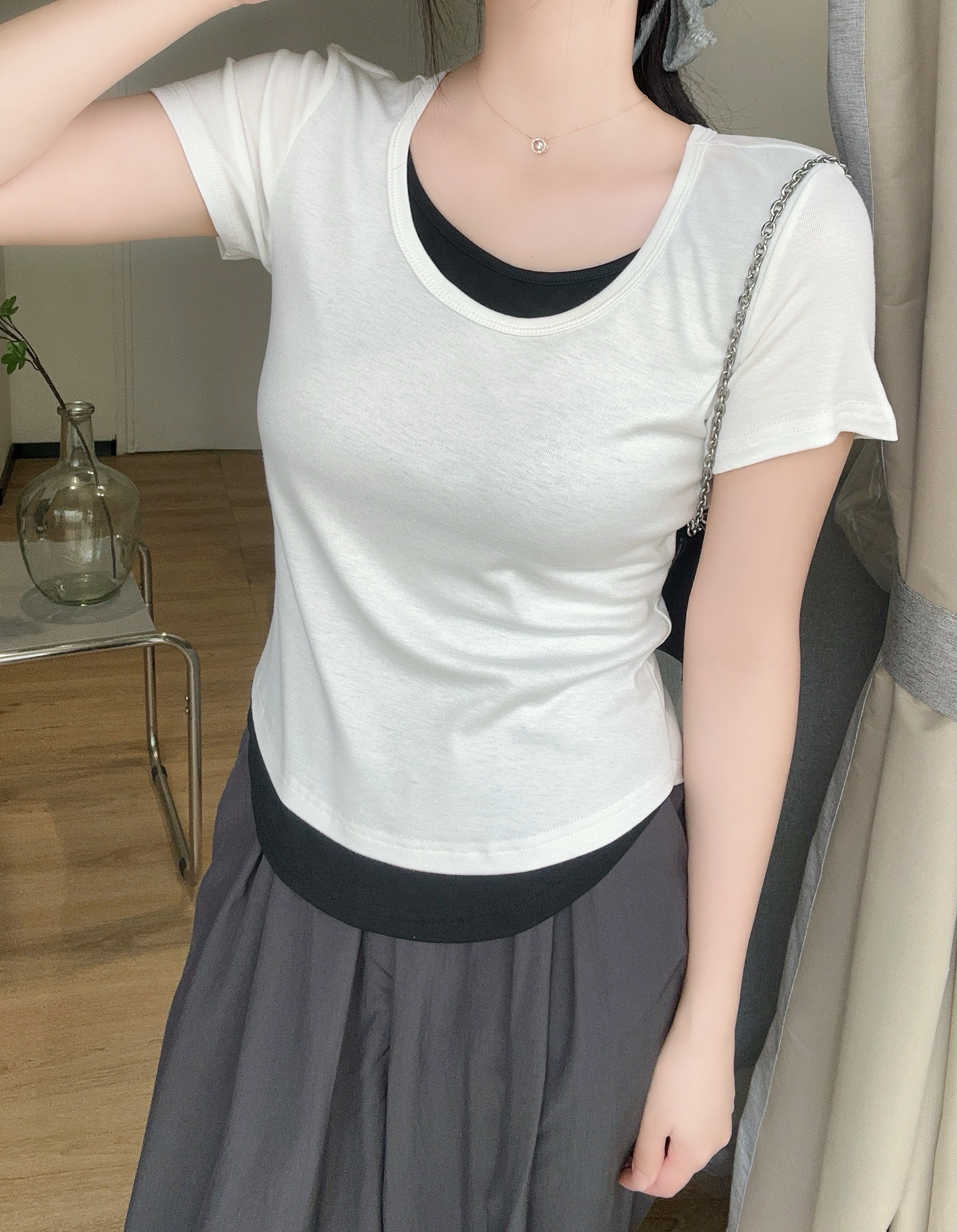 配色レイヤード風半袖Tシャツ | 詳細画像8
