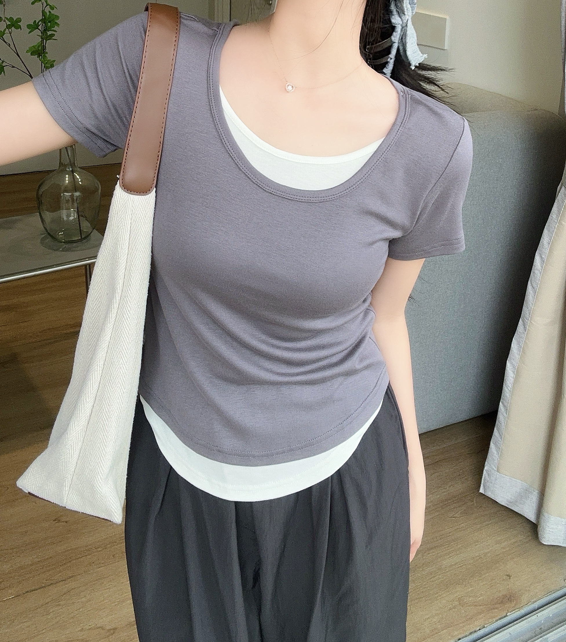 配色レイヤード風半袖Tシャツ | 詳細画像15