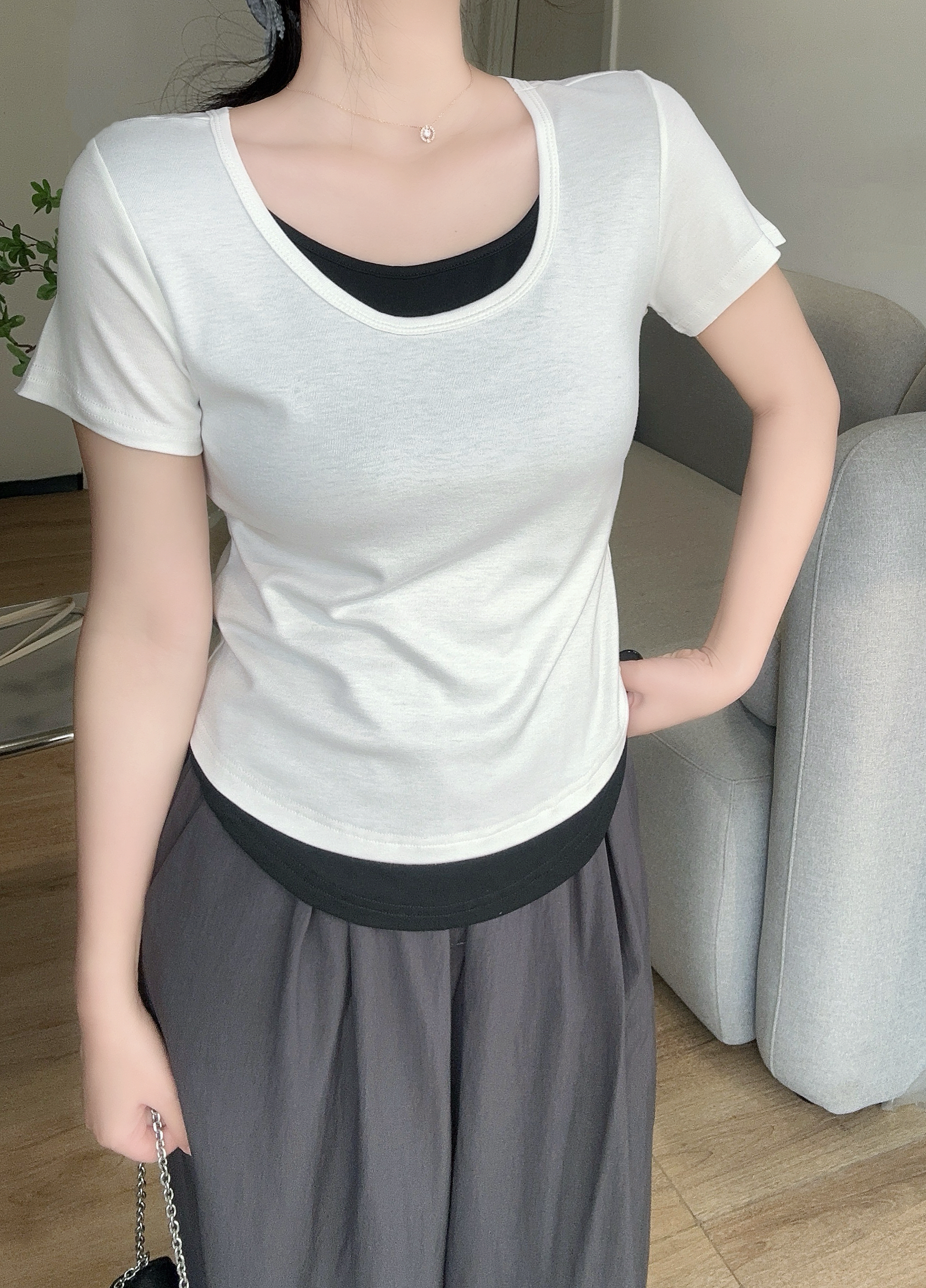 配色レイヤード風半袖Tシャツ | 詳細画像9