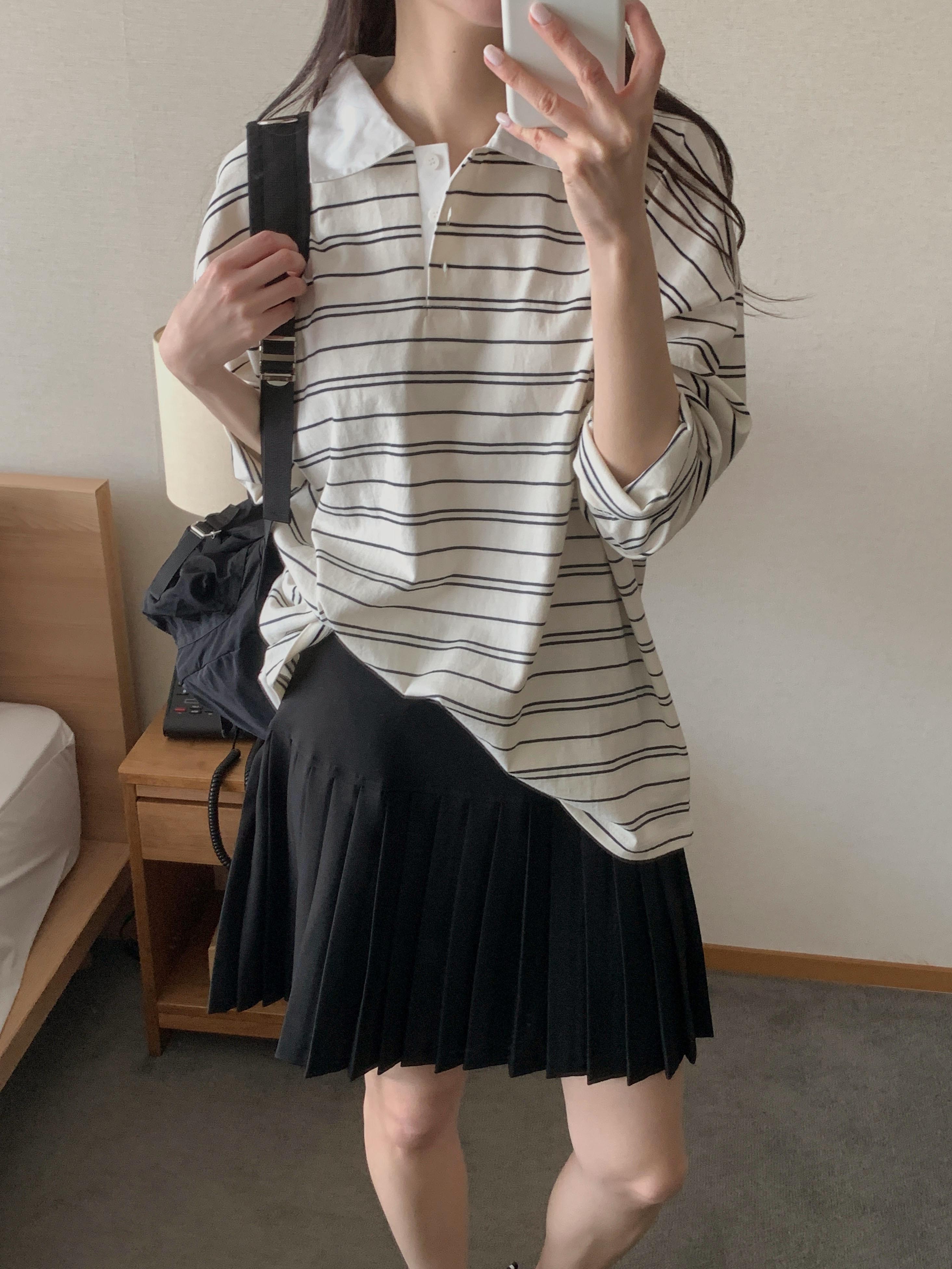 配色ポロカラーボーダーボクシーTシャツ | 詳細画像2