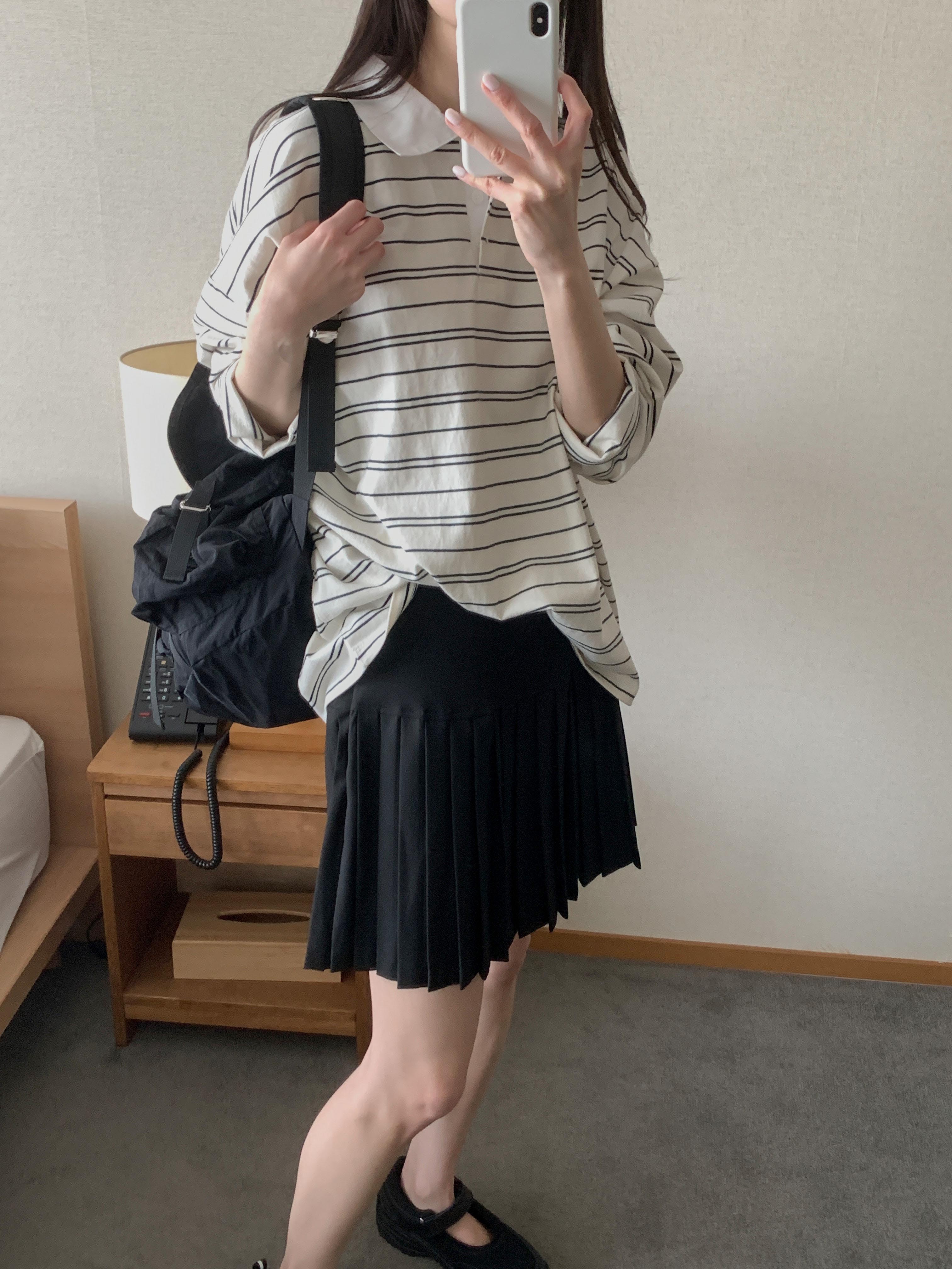 配色ポロカラーボーダーボクシーTシャツ | 詳細画像3