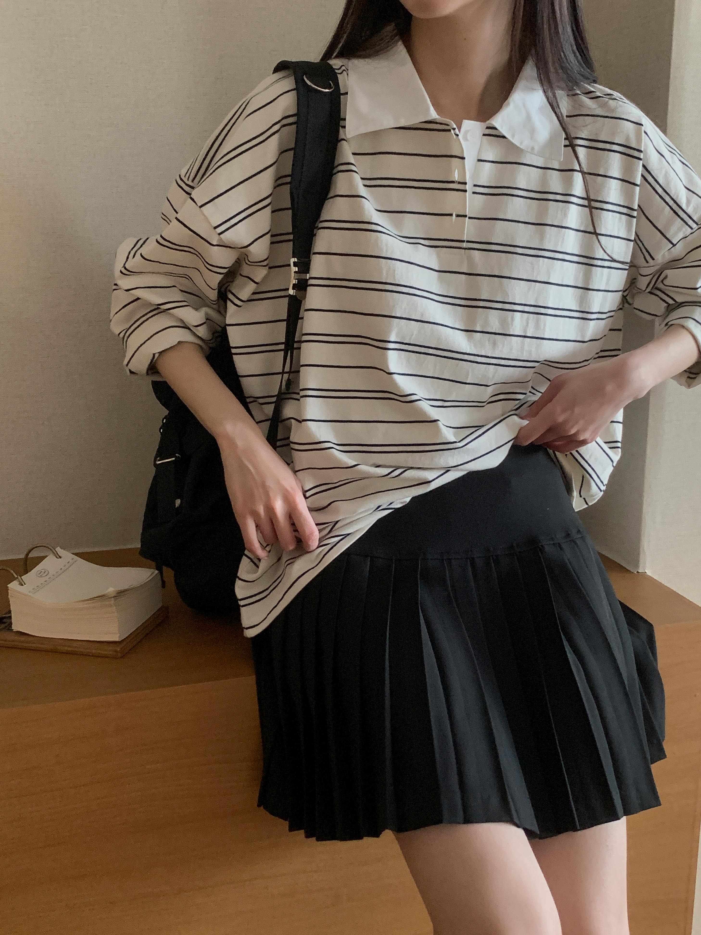 配色ポロカラーボーダーボクシーTシャツ | 詳細画像5