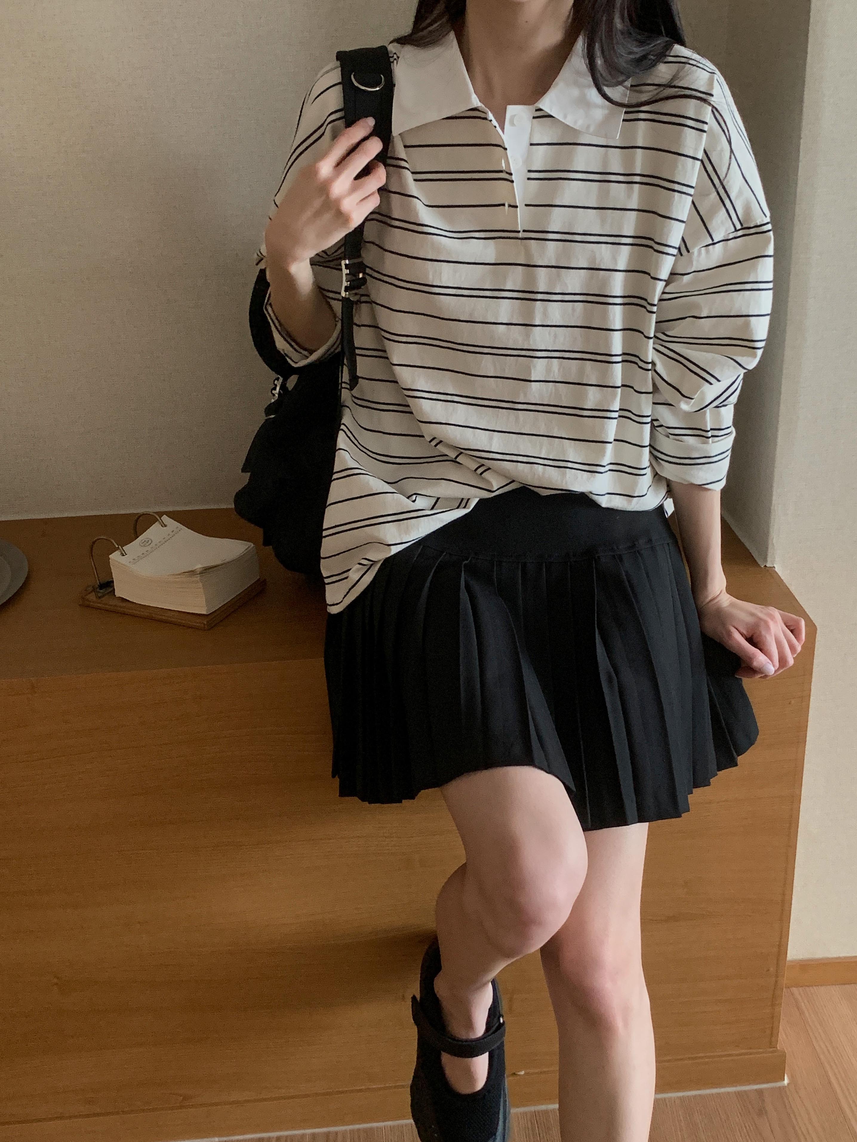 配色ポロカラーボーダーボクシーTシャツ | 詳細画像7