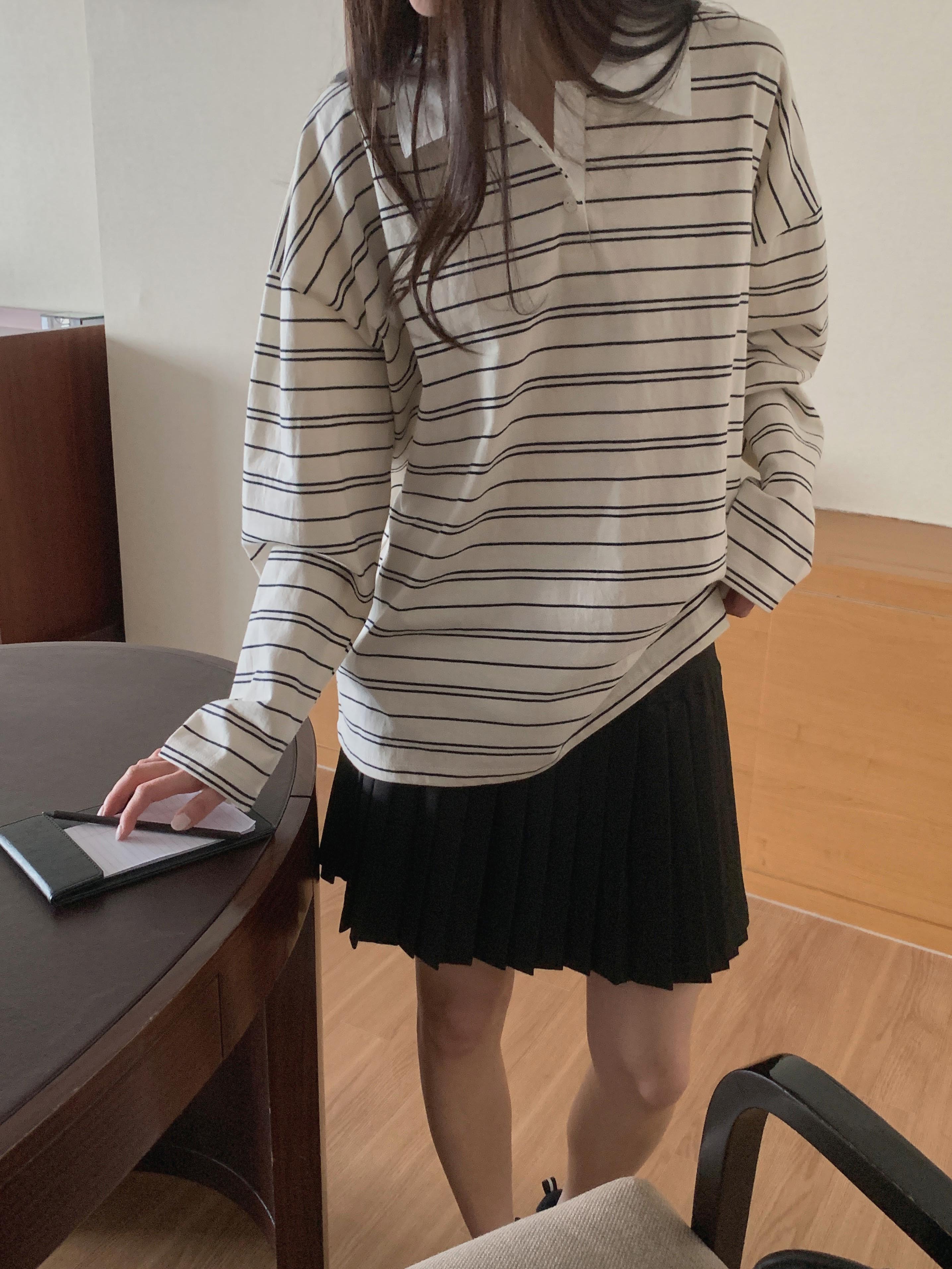 配色ポロカラーボーダーボクシーTシャツ | 詳細画像9