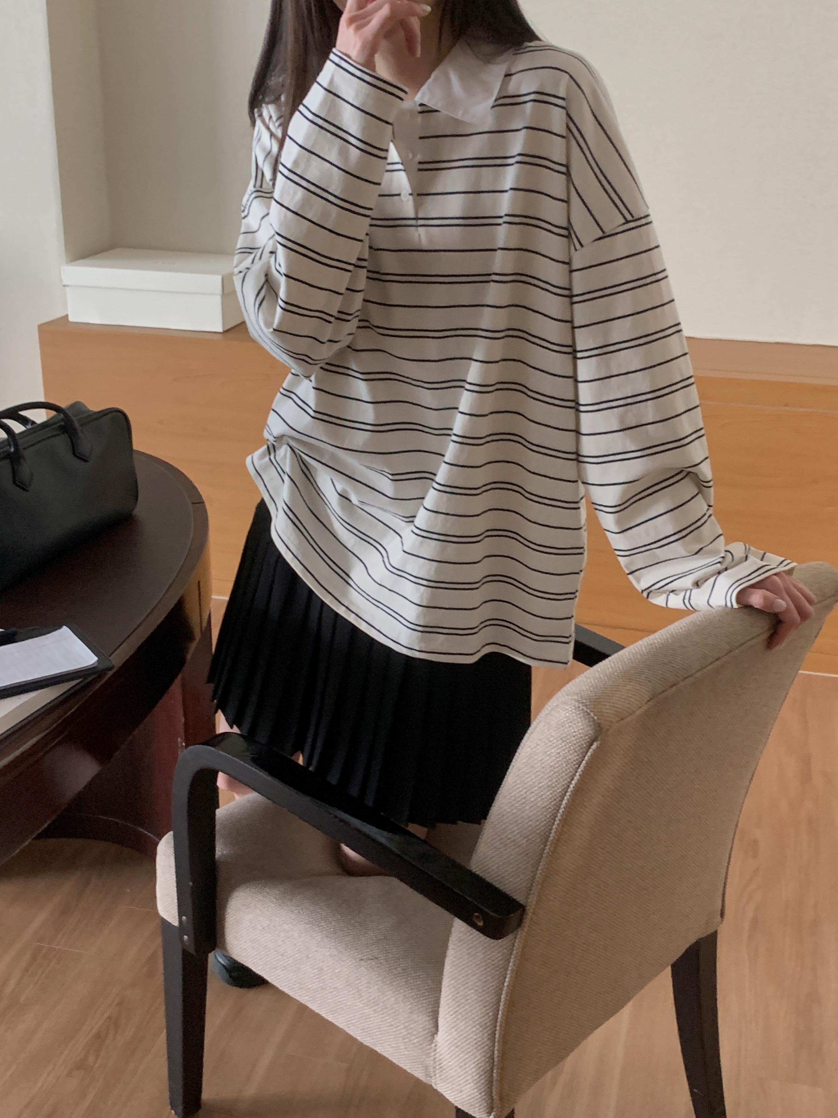 配色ポロカラーボーダーボクシーTシャツ | 詳細画像11