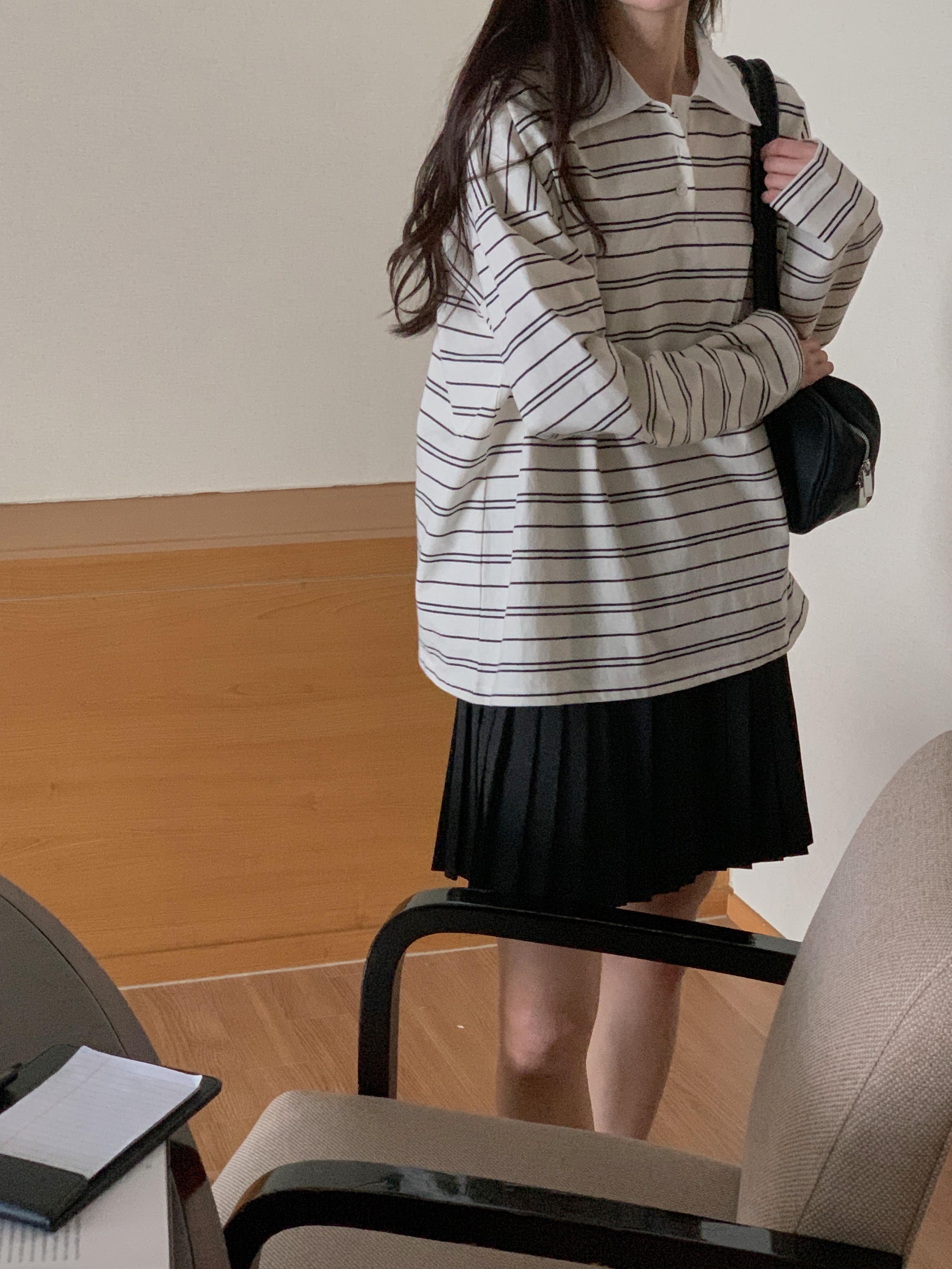 配色ポロカラーボーダーボクシーTシャツ | 詳細画像12