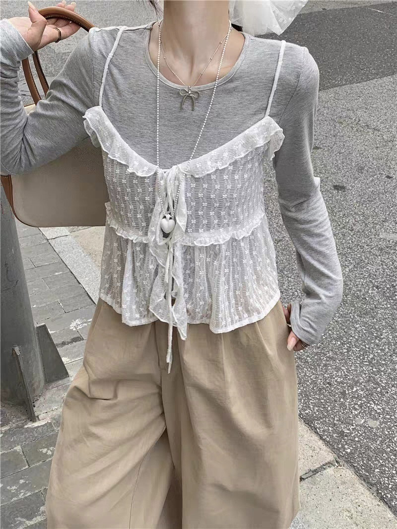 フリルリボンシースルービスチェ&長袖TシャツSET | 詳細画像10