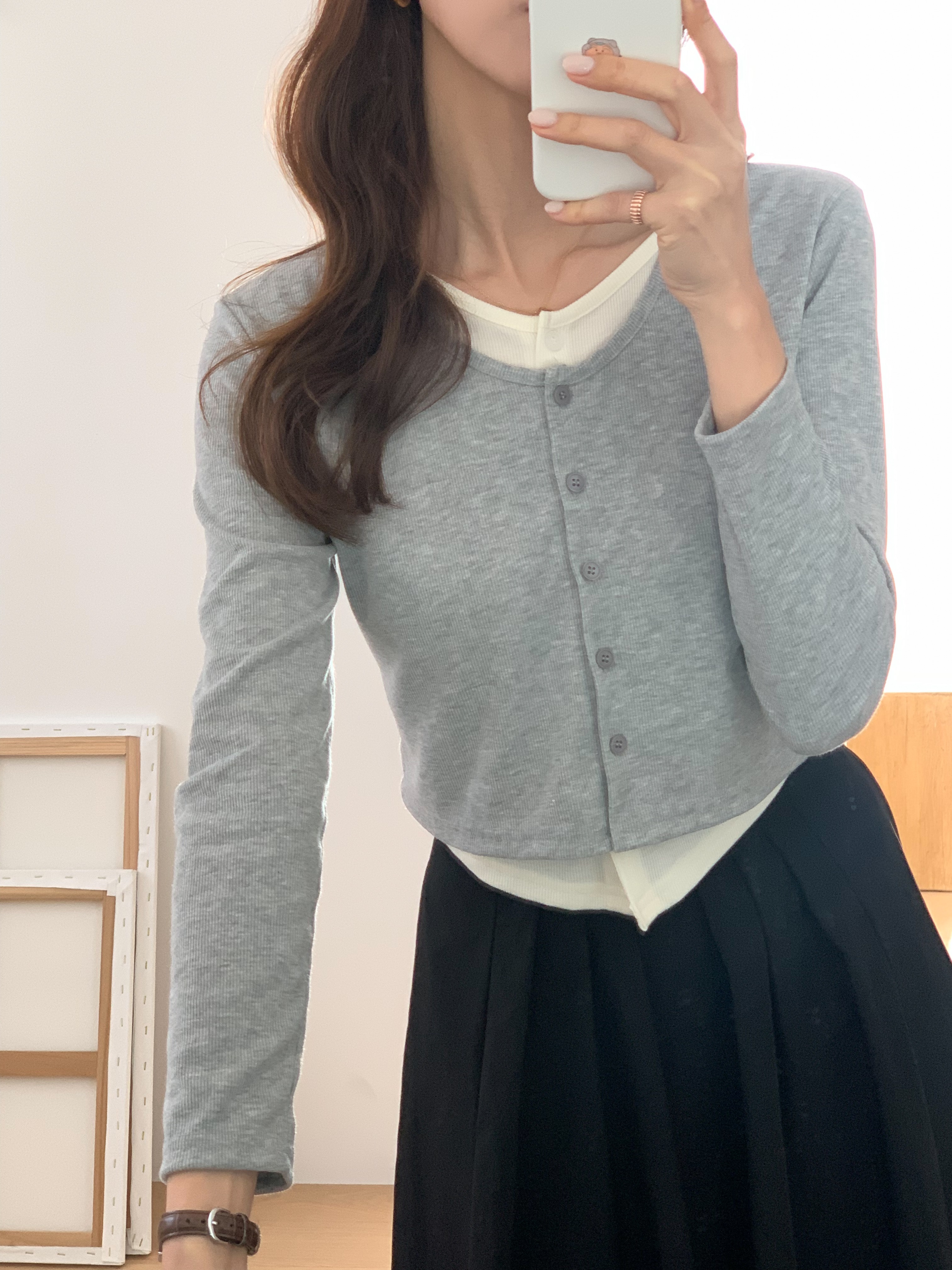 配色レイヤードボタンリブTシャツ | 詳細画像14