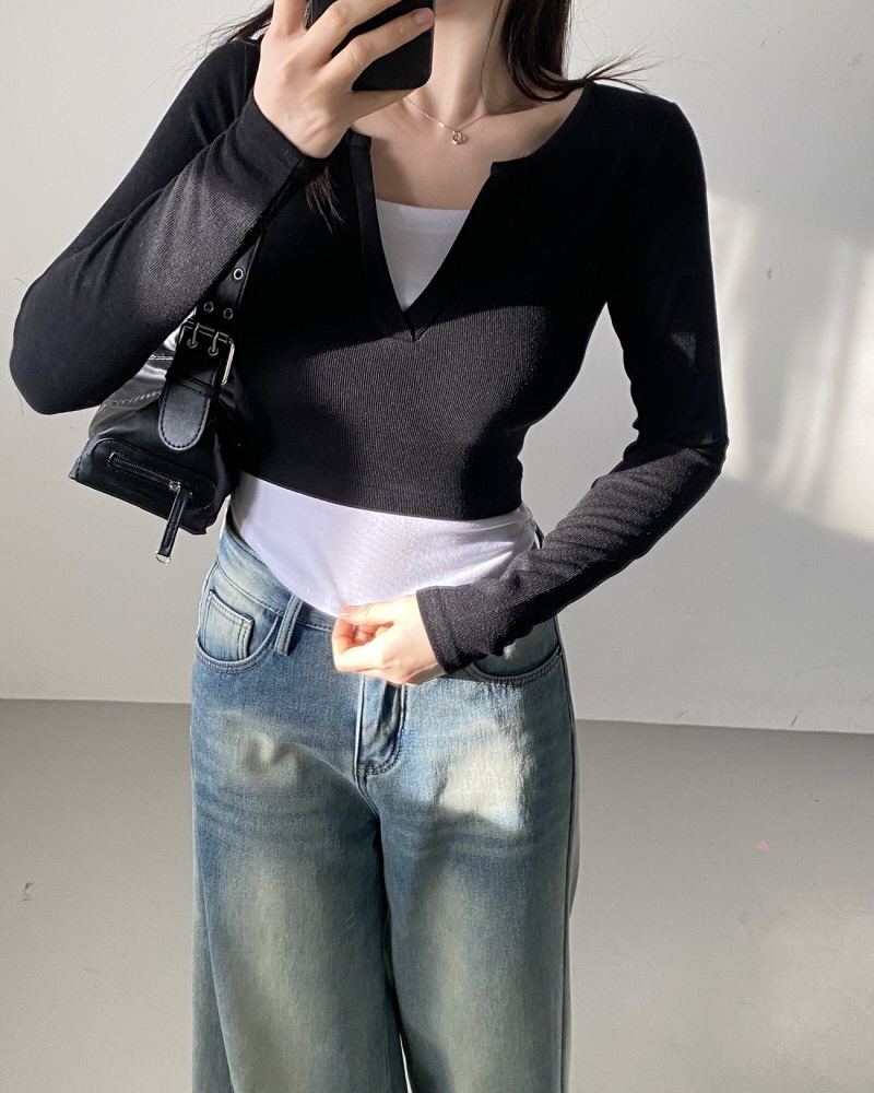 配色レイヤード風キーネックTシャツ | 詳細画像18