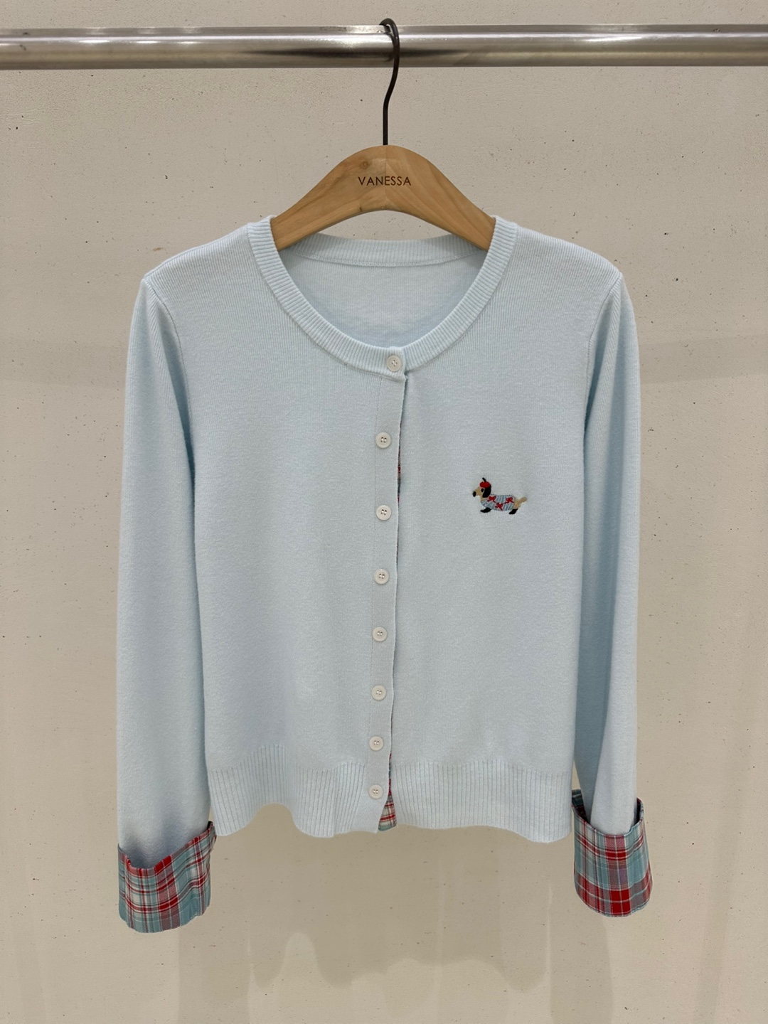 ドッグ刺繍チェックカフスカーディガン | 詳細画像6