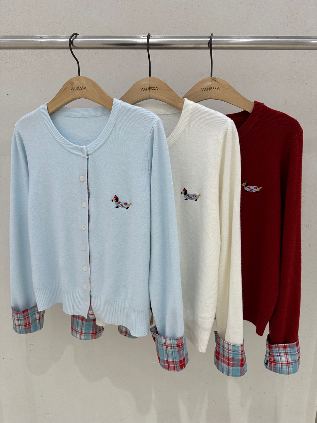 ドッグ刺繍チェックカフスカーディガン | 詳細画像8