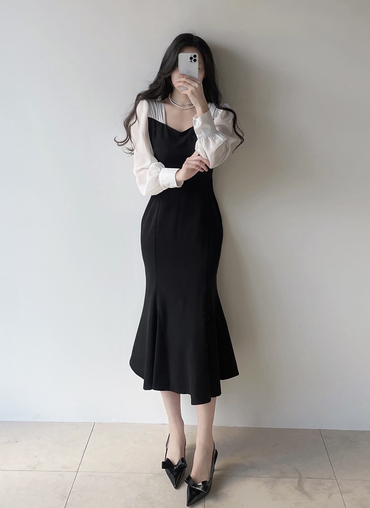 シフォン配色マーメイドワンピース | レディースファッション通販 - DHOLIC