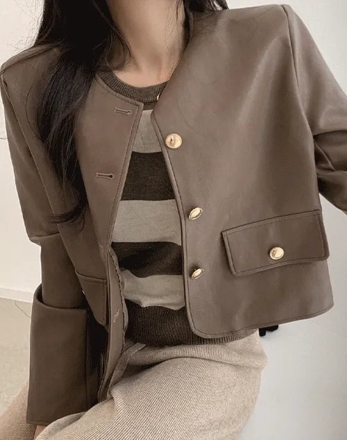 ラウンドネックエコレザージャケット | JESSIYA | 詳細画像1