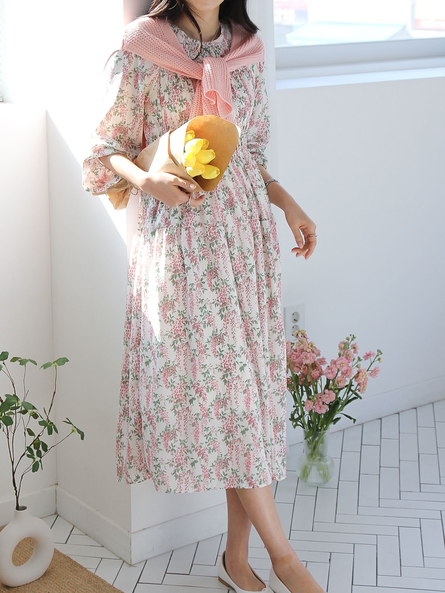 花柄シャーリングパフワンピース | 詳細画像2