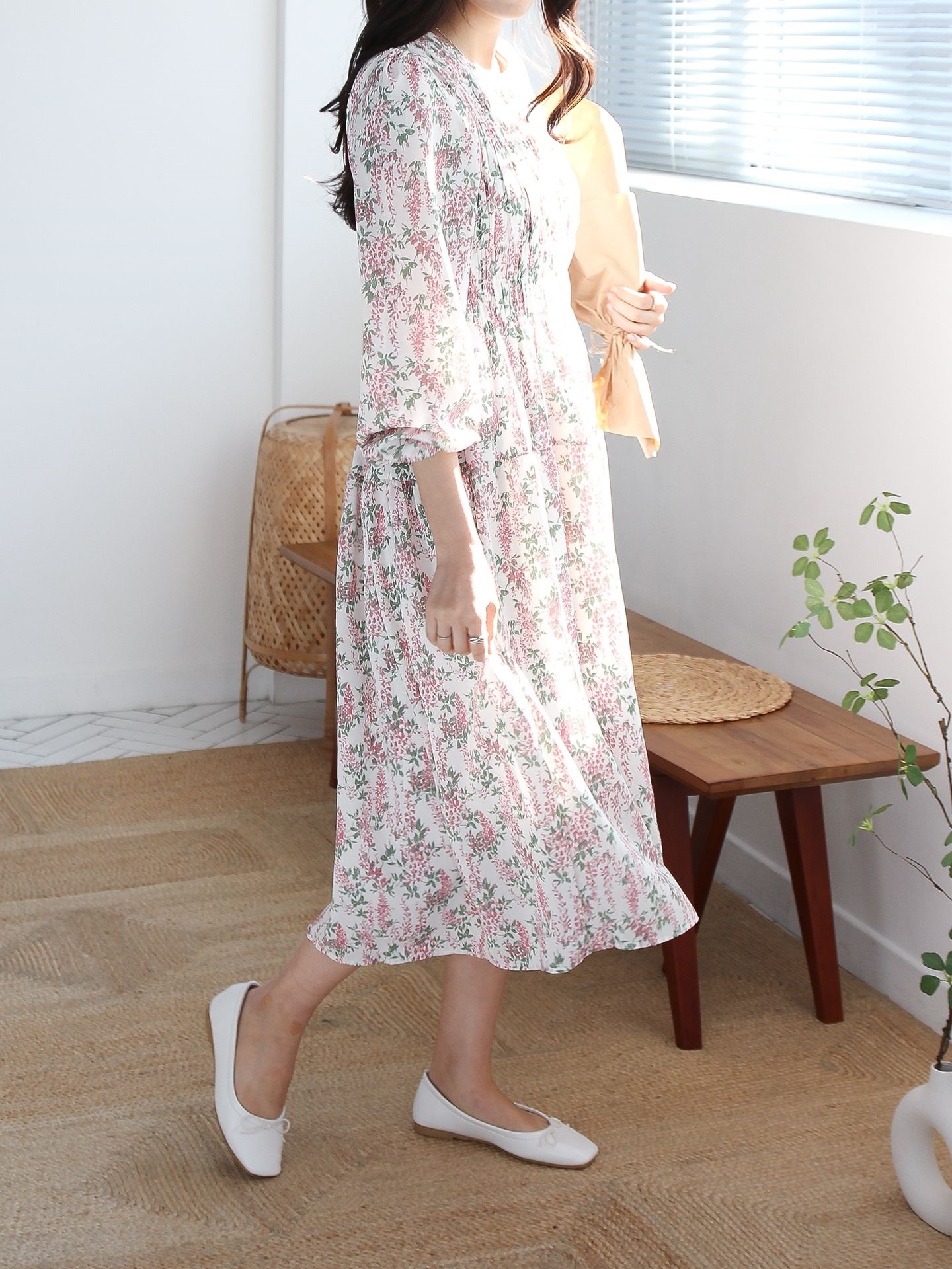 花柄シャーリングパフワンピース | 詳細画像9
