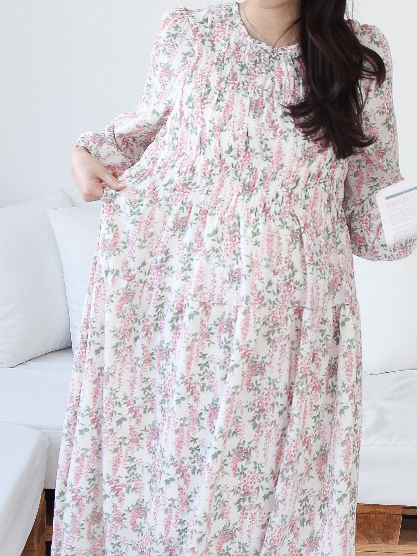 花柄シャーリングパフワンピース | 詳細画像15