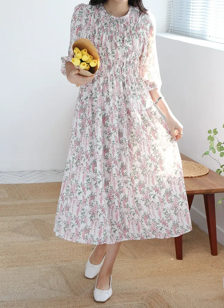花柄シャーリングパフワンピース | 詳細画像1
