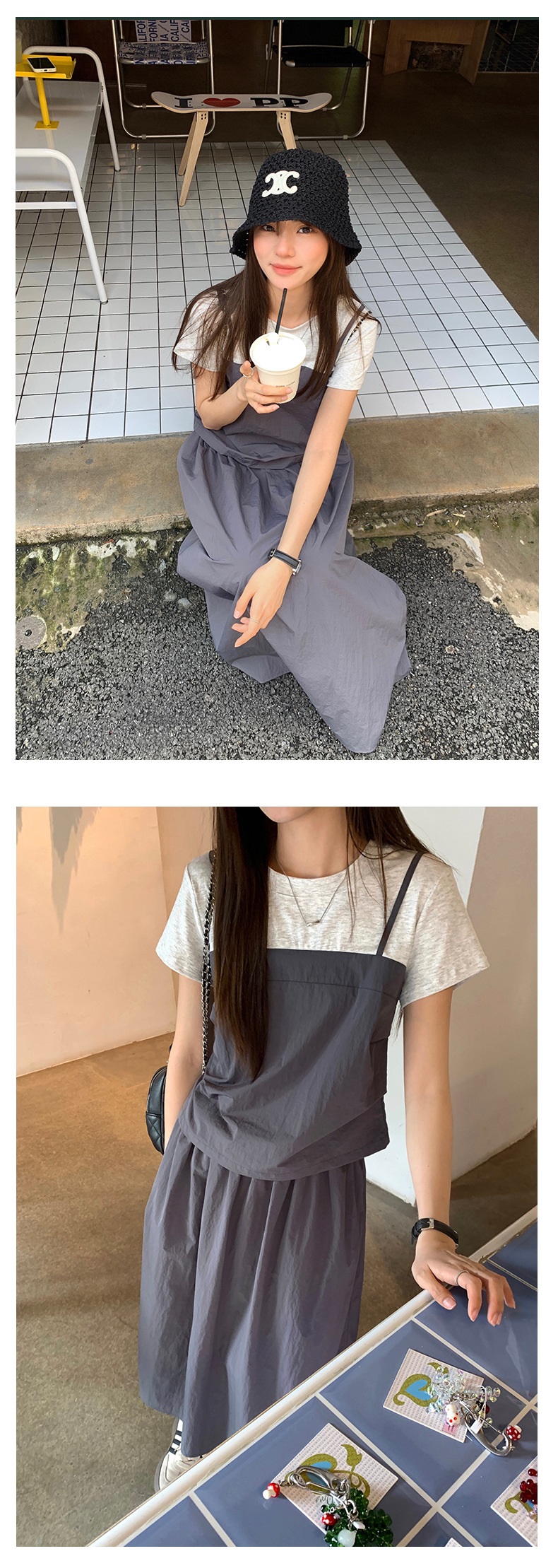 ビスチェレイヤード半袖Tシャツ&フレアスカートSET | 詳細画像2