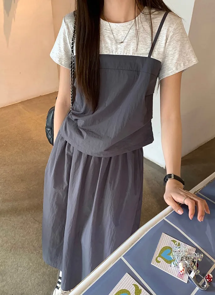 ビスチェレイヤード半袖Tシャツ&フレアスカートSET | 詳細画像1