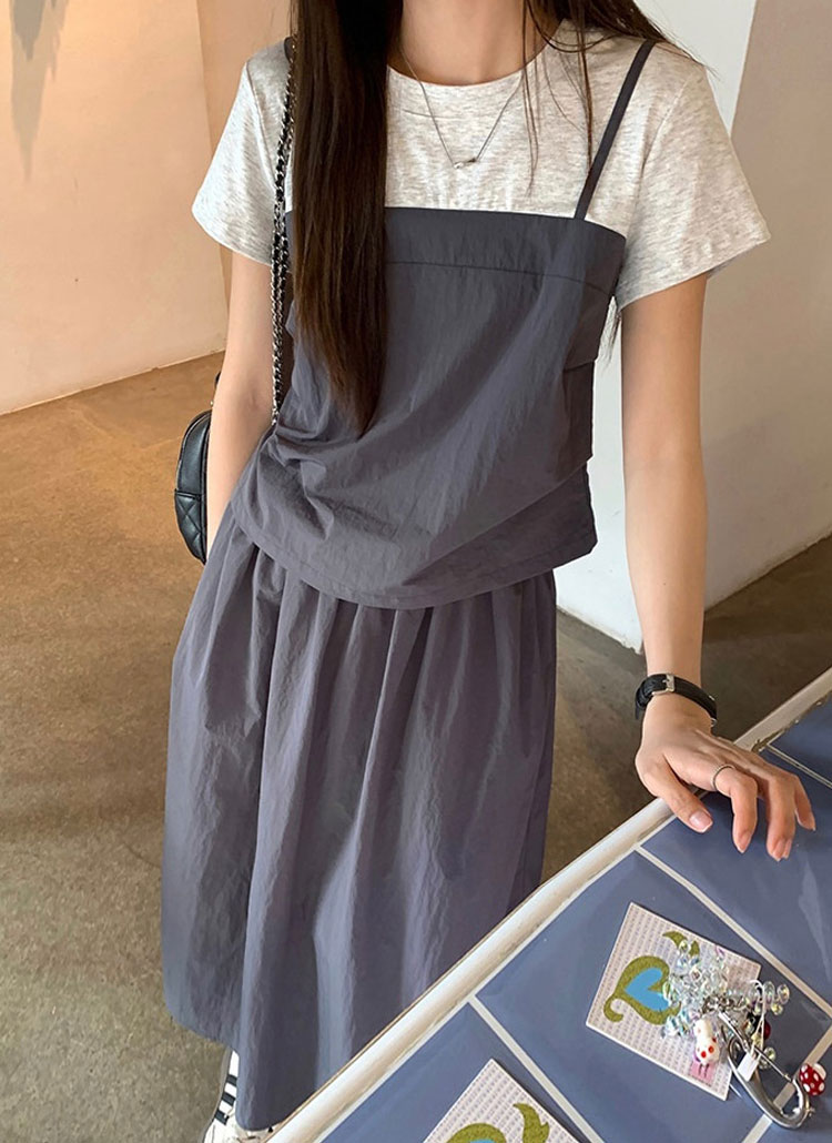 ビスチェレイヤード半袖Tシャツ&フレアスカートSET | レディース