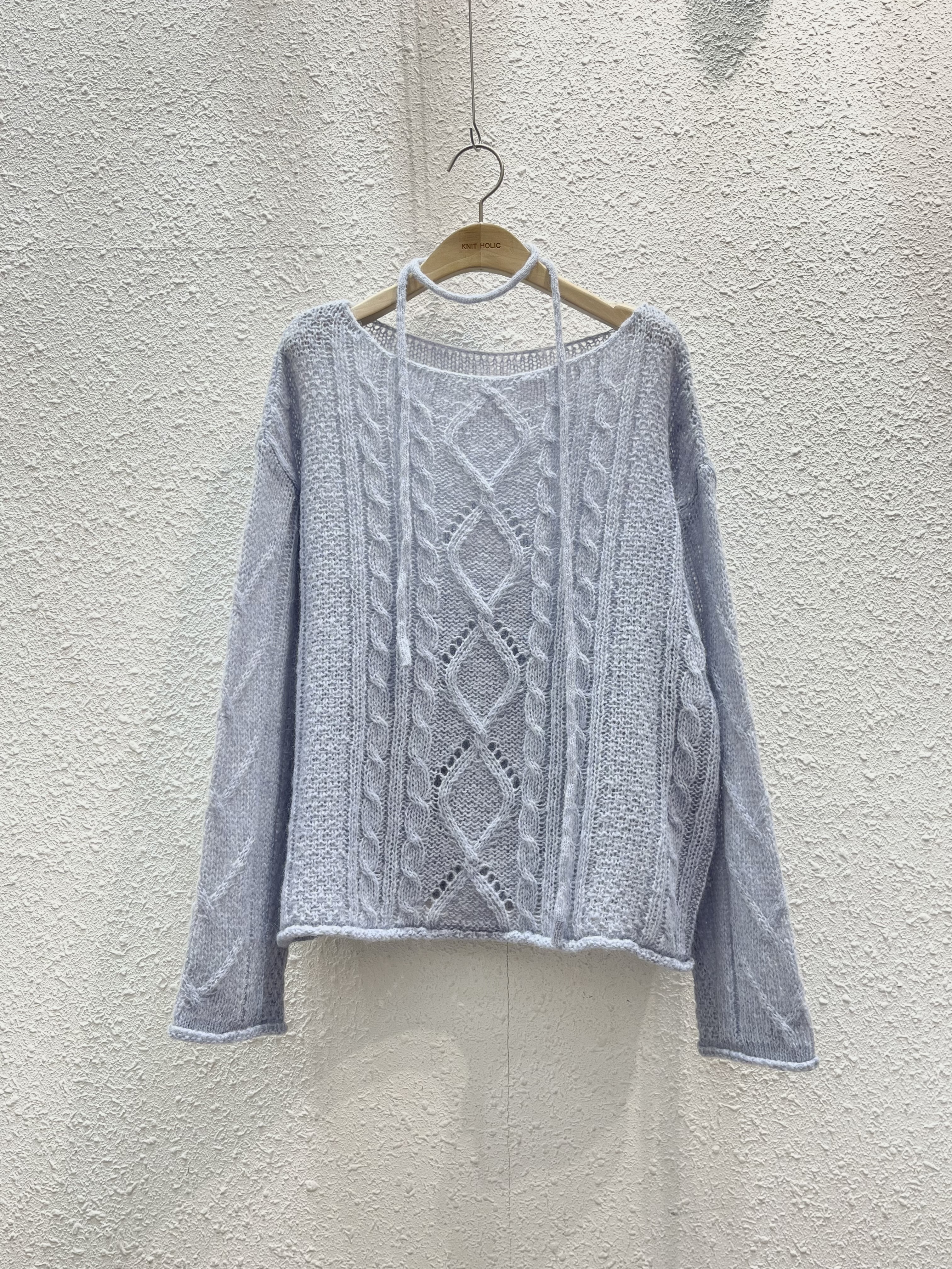 ストラップ付アルパカ混ボートネックシアーケーブルニット | 詳細画像14