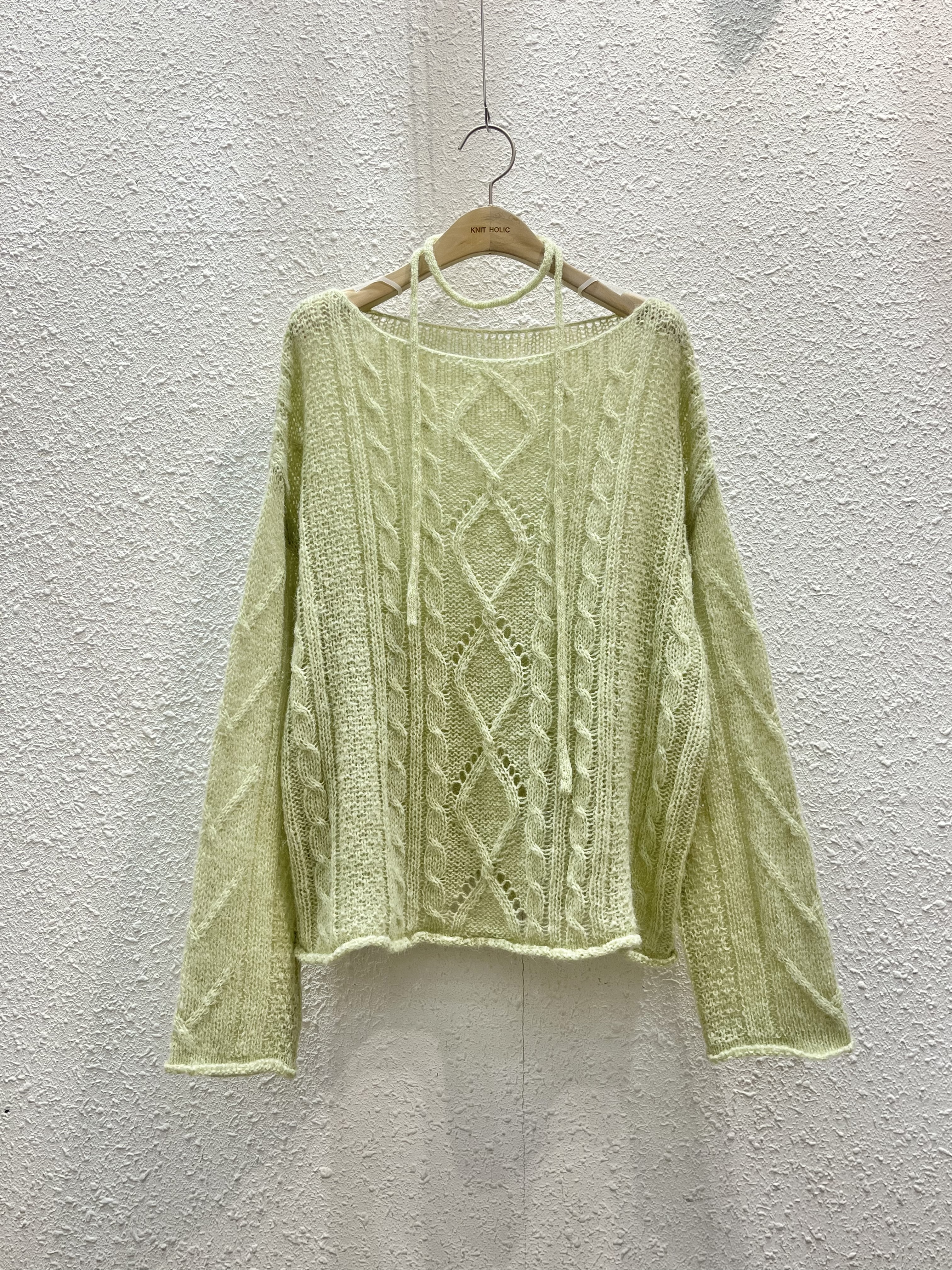 ストラップ付アルパカ混ボートネックシアーケーブルニット | 詳細画像12