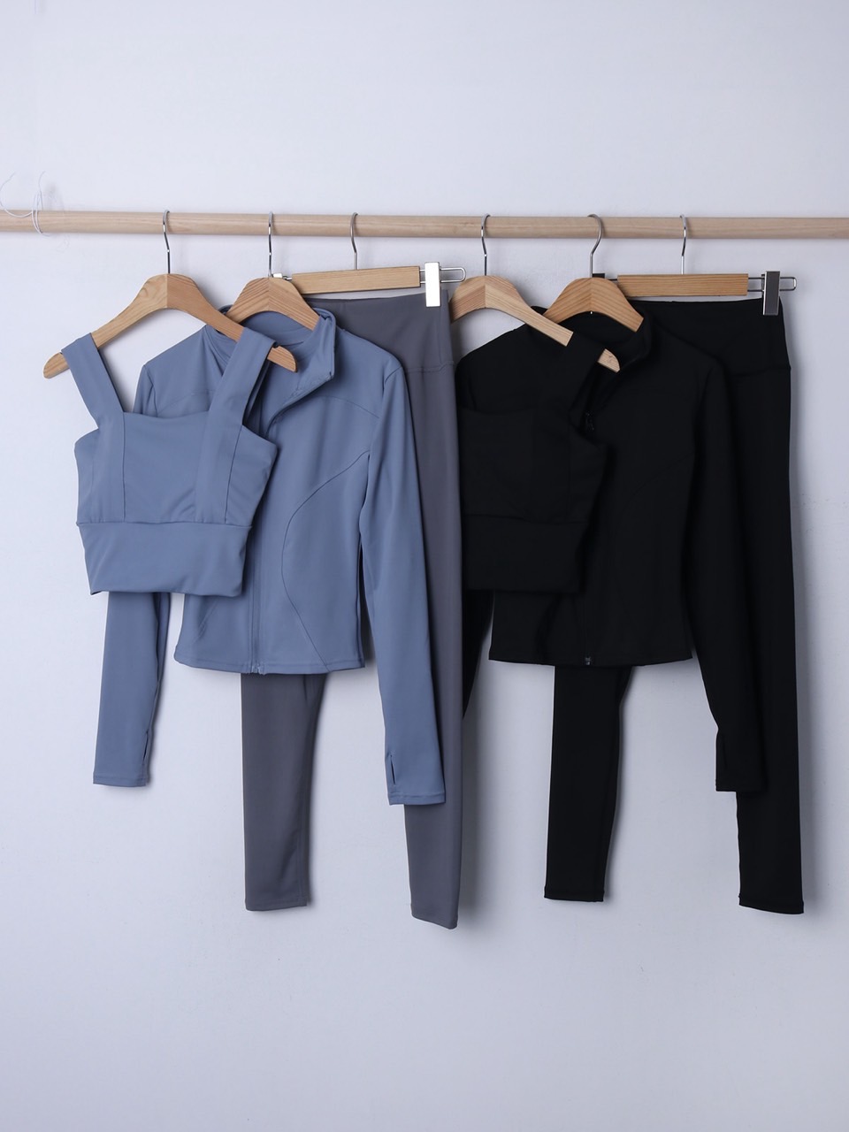 カップ付スクエアクロップドタンクトップ&Tシャツ&サムホールジャンパー&ウエストカバーレギンス4SET | 詳細画像10