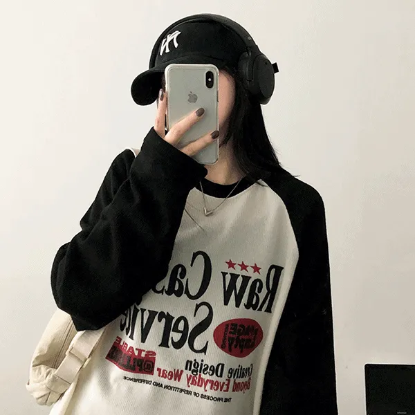 配色ラグランレタリングルーズTシャツ | hijjoo | 詳細画像1