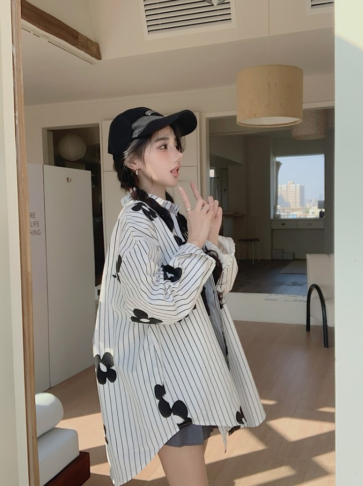 花柄ストライプボクシーシャツ | 詳細画像3