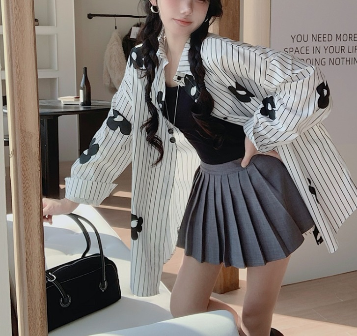 花柄ストライプボクシーシャツ | 詳細画像5