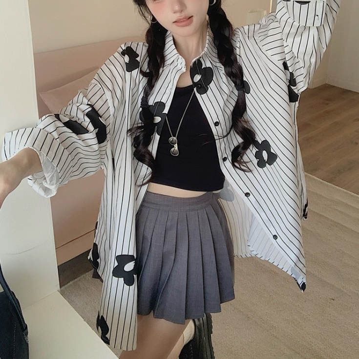 花柄ストライプボクシーシャツ | 詳細画像10