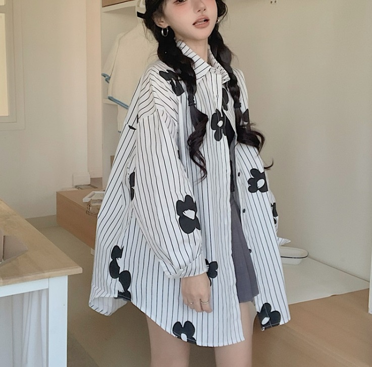花柄ストライプボクシーシャツ | 詳細画像11