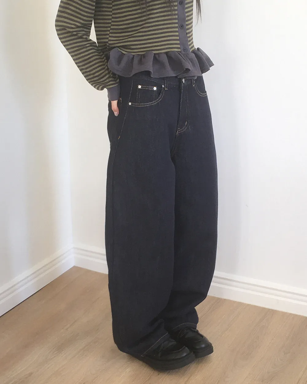バックボタンノンウォッシュワイドデニムパンツ | WONDERWONDER | 詳細画像1