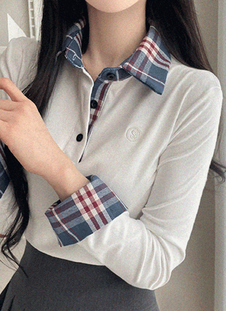 tシャツ ポロカラー配色ボーダーTシャツ レディース チェック配色ポロカラー刺繍Tシャツ | レディースファッション