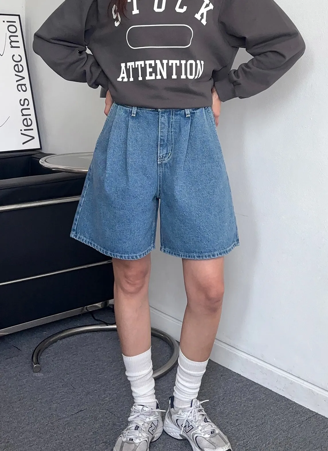 ツータックワイドハーフデニムパンツ | 詳細画像1