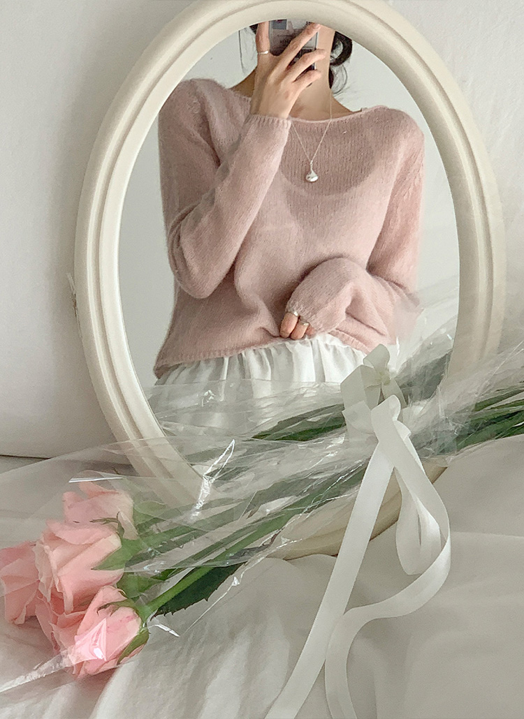 モヘア混シアーバックスリットリボンニット | レディースファッション