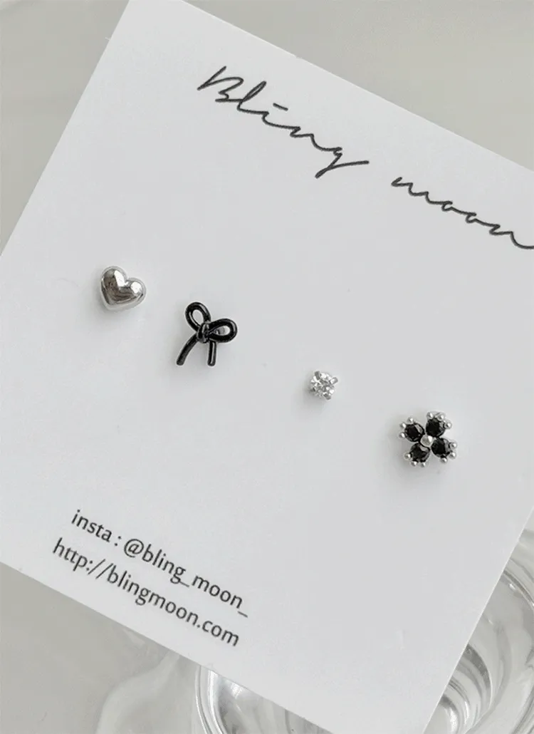 ブラックミックスミニモチーフピアス4SET | blingmoon | 詳細画像1
