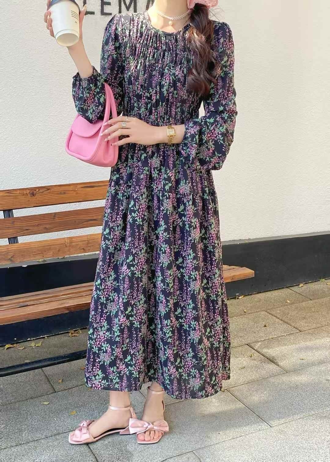 花柄パフシャーリングロングワンピース | 詳細画像2