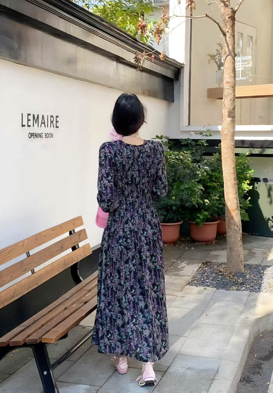 花柄パフシャーリングロングワンピース | 詳細画像5