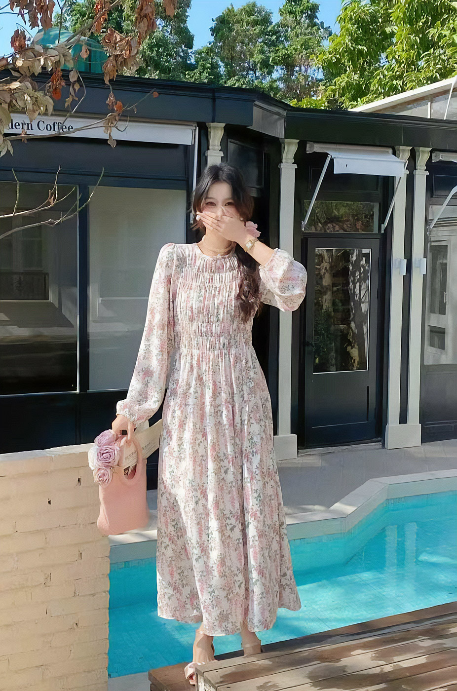 花柄パフシャーリングロングワンピース | 詳細画像6
