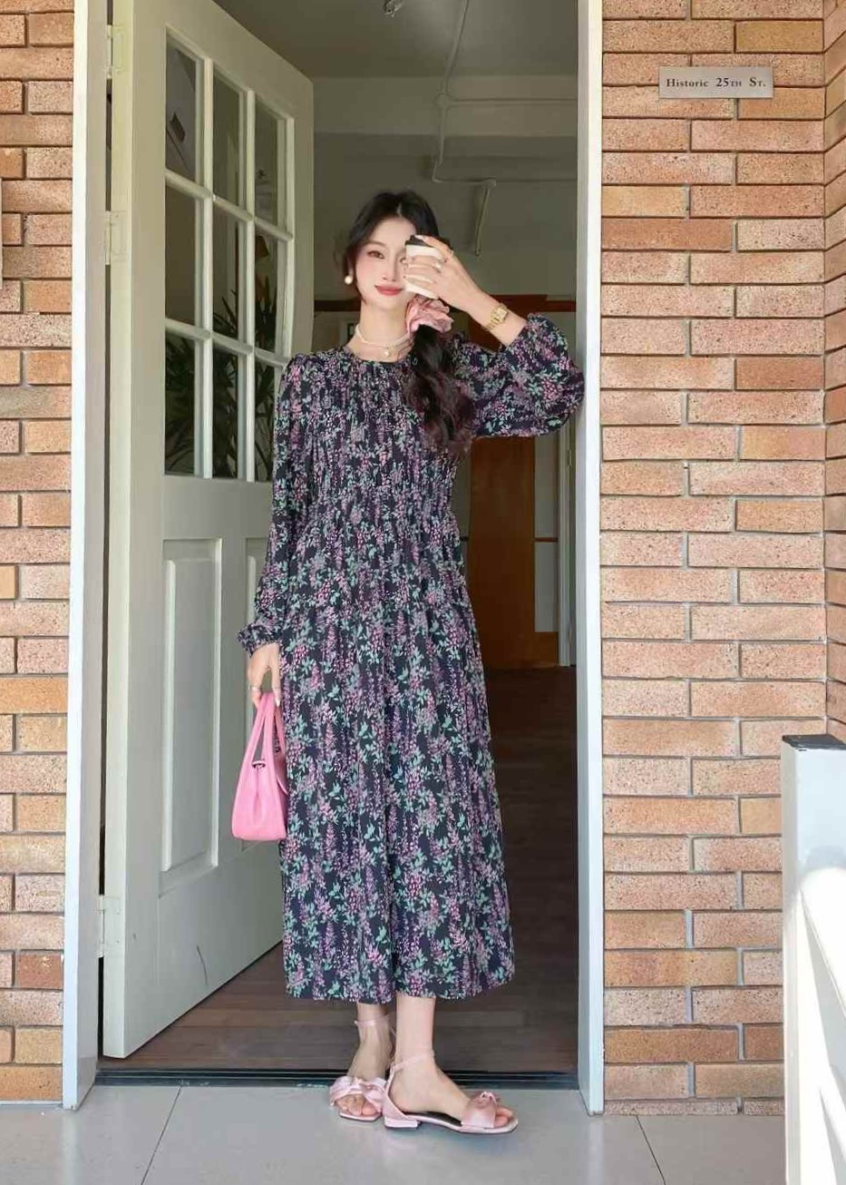 花柄パフシャーリングロングワンピース | 詳細画像4
