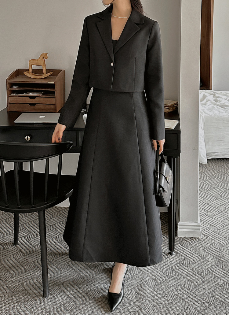 ツイードショートジャケット&スクエアノースリフレアワンピースSET