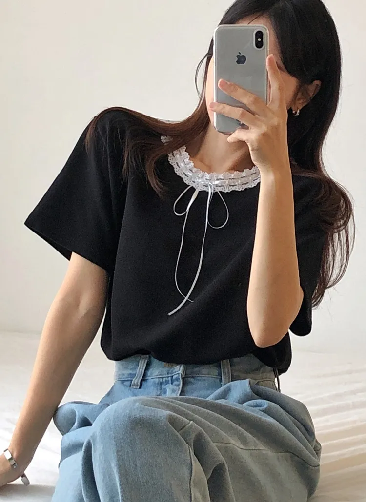 レースドロストリボン半袖Tシャツ | 詳細画像1