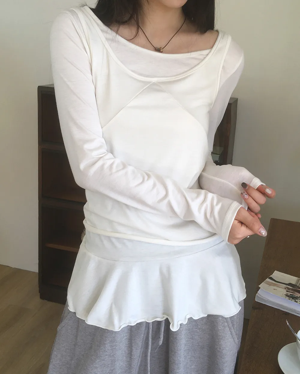 Uネックメロウノースリーブ&フリルTシャツSET | WONDERWONDER | 詳細画像1