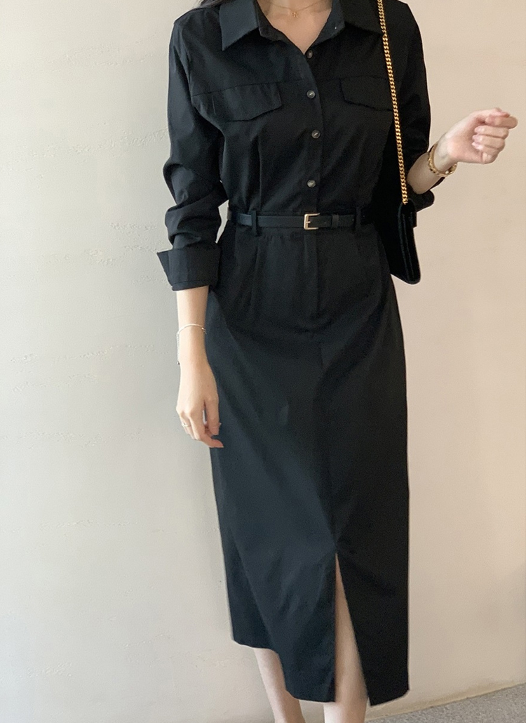 セリーヌ　フィービー期　シャツワンピース　ロング　ストライプ　ベルト　黒　36 Spring2018 Celine by Phoebe Philo dress セリーヌ ストライプ シャツ