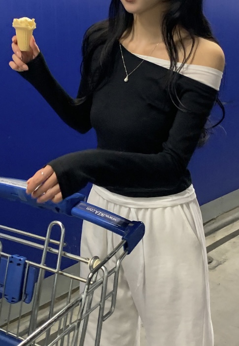 モダール混配色ワンショルダーTシャツ | 詳細画像5