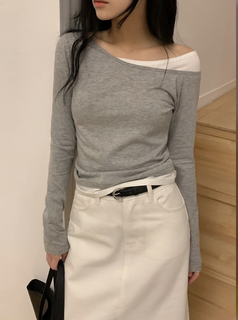 モダール混配色ワンショルダーTシャツ | 詳細画像7