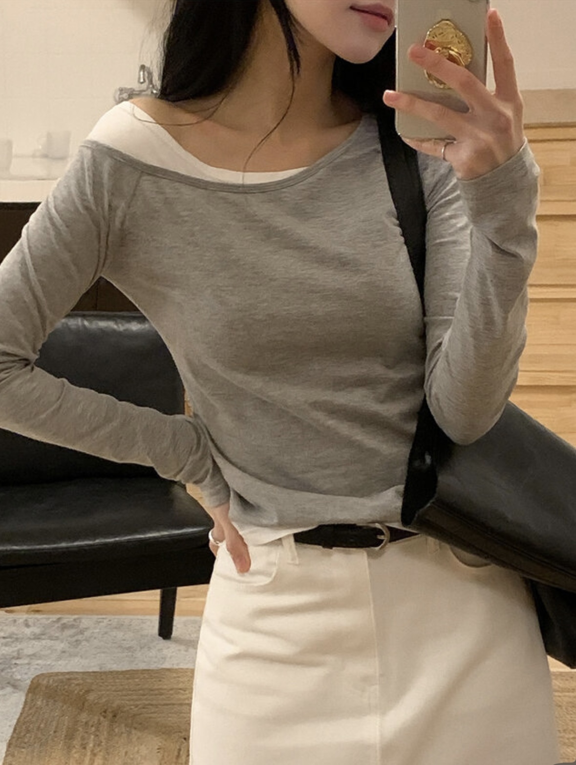 モダール混配色ワンショルダーTシャツ | 詳細画像4